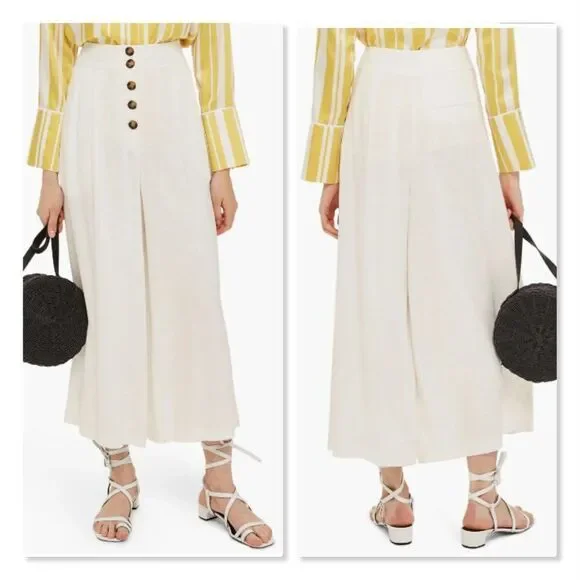 💛TOPSHOP💛 Horn Button Crop Wide Leg Trousers - [size 6 in Ivory] - Picture 3 of 16